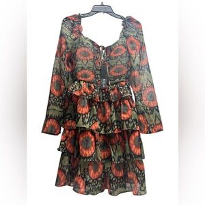 Beulah Smocked Short Mini Dress Long Sleeve Multicolor Size XS NWT